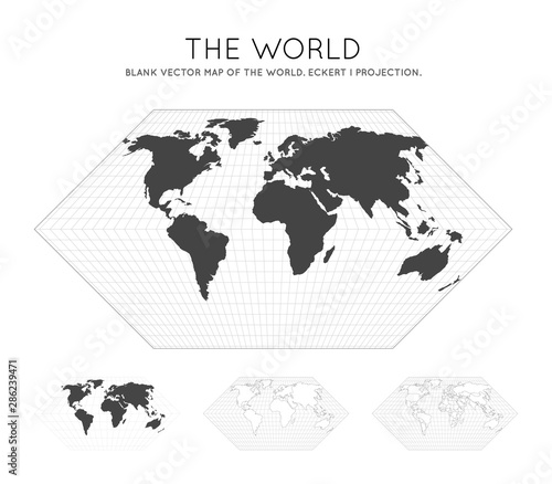 Map of The World. Eckert I projection. Globe with latitude and longitude lines. World map on meridians and parallels background. Vector illustration.