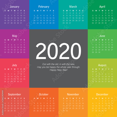 Year 2020 calendar vector design template