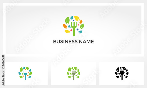 Fork With Colorful Leaves And Dots Logo