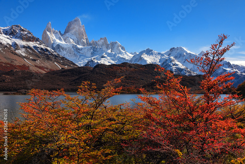 Majestic Mount Fitz Roy in Los Glaciares National Park on a beautiful autumn day