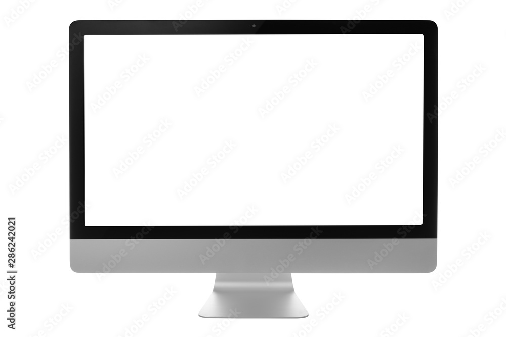Computer monitor with black screen isolated on white background with clipping path - obrazy, fototapety, plakaty 