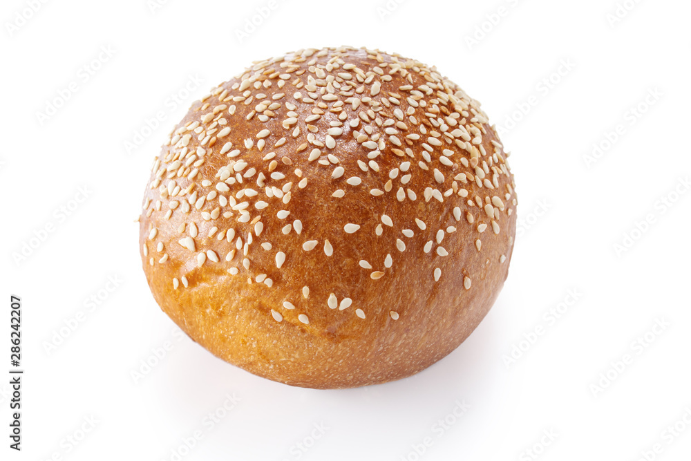 Homemade sourdough bread. Burger bun isolated on white background Homemade sourdough bread. Burger bun isolated on white background