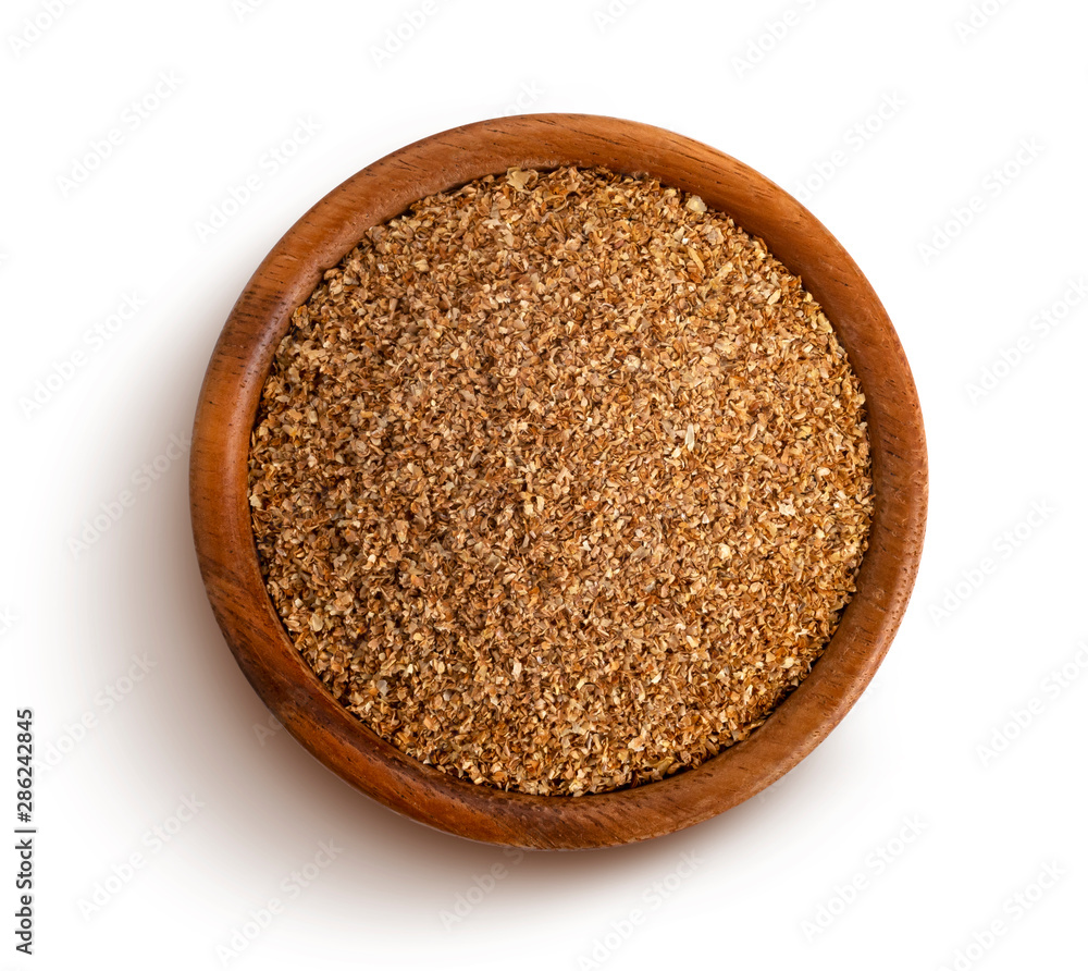 Dry vegetable fiber in bowl isolated on white background Dry vegetable fiber in bowl isolated on white background