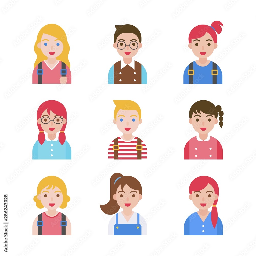 Back to school, Children avatar icon set Back to school, Children avatar icon set