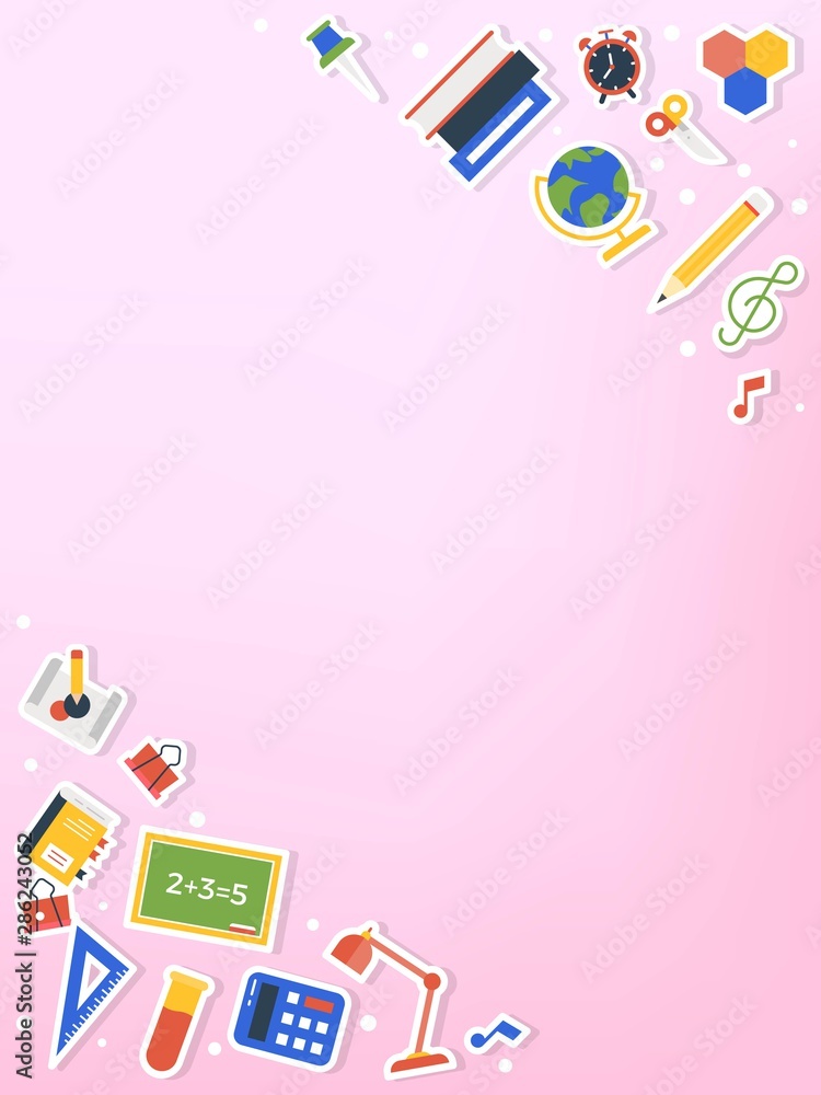 School supplies poster template, vector illustration