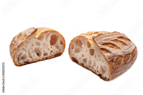 Sourdough freshly baked bread on white background