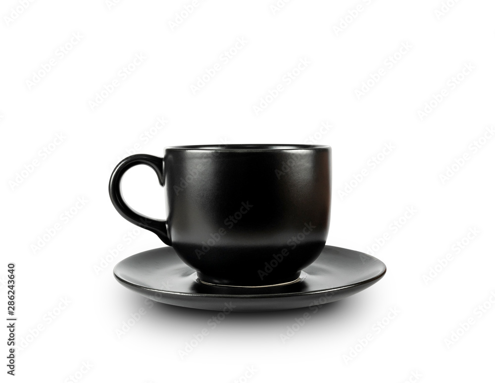 Black coffee mugs and black coffee cups isolated on white background with clipping path. Black coffee mugs and black coffee cups isolated on white background with clipping path.