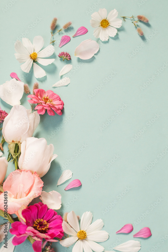 summer flowers on green paper background summer flowers on green paper background