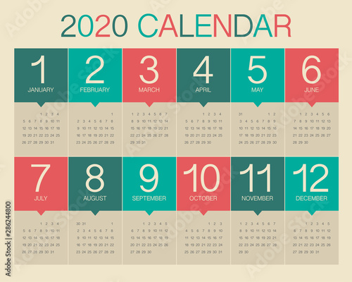 Year 2020 calendar vector design template