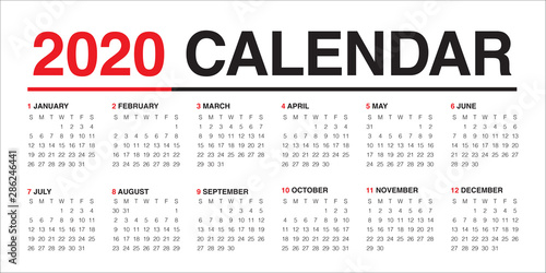 Year 2020 calendar vector design template