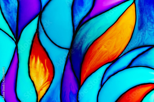 Wallpaper Mural Small fragment of a beautiful colorful stained glass background including orange, turquoise, blue, and violet pieces. Abstract background.. Torontodigital.ca
