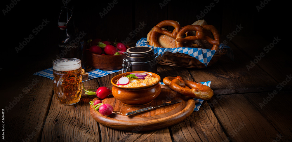 rustic Bavarian obazda with radishes and onions rustic Bavarian obazda with radishes and onions