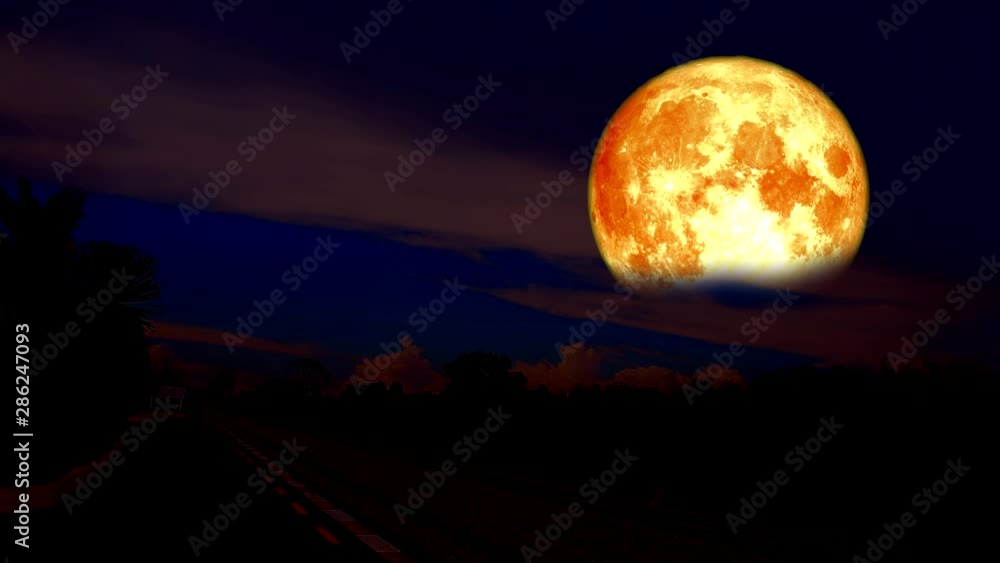 blood moon over railway station in night sky time laspe blood moon over railway station in night sky time laspe