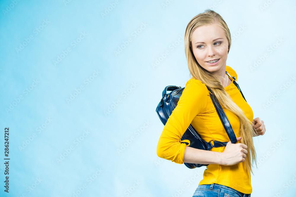 Teen girl with school backpack Teen girl with school backpack