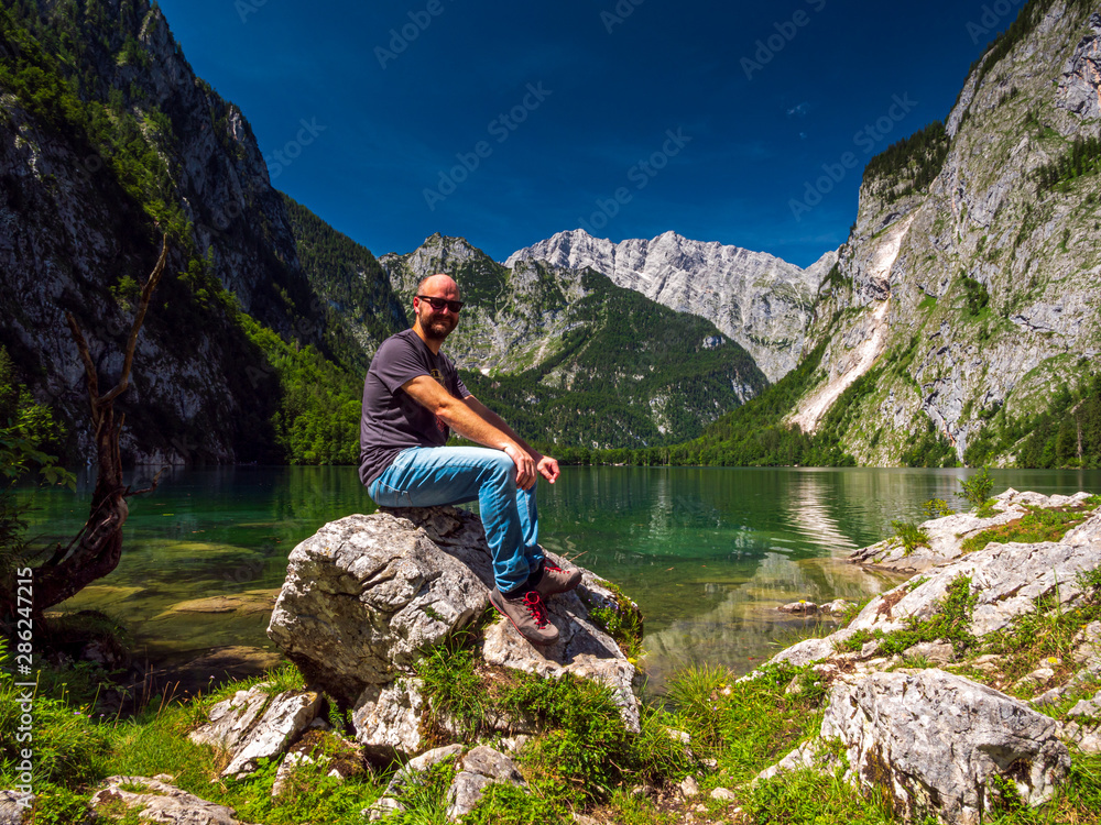 The Obersee which is behind the Königssee as a quite place for hiking and relaxing and to enjoy nature in Germany 