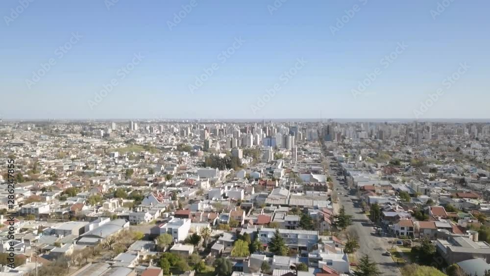 Aerial Drone shot from above the suburbs, going downtown, in Bahía Blanca, Argentina Aerial Drone shot from above the suburbs, going downtown, in Bahía Blanca, Argentina