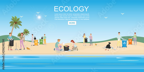 People cleaning garbage on beach area.