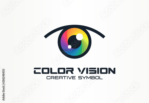 Color vision, camera eye creative symbol concept. Digital technology, security, protect abstract business logo idea. Rainbow spectrum icon. Corporate identity logotype, company graphic design tamplate