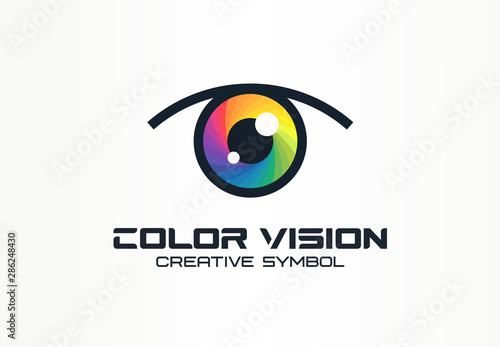 Color vision, camera eye creative symbol concept. Digital technology, security, protect abstract business logo idea. Rainbow spectrum icon. Corporate identity logotype, company graphic design tamplate photo