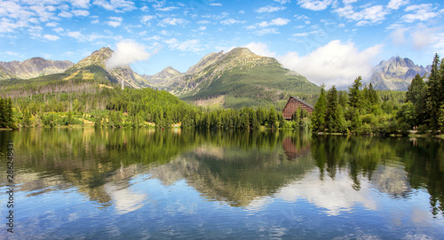 Mountain lake Strbske pleso and High Tatras national park, Slovakia - landscape