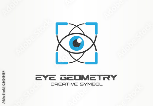 Eye geometry, healthcare tech creative symbol concept. Ophthalmology, surgery, medicine abstract business logo idea. Laser correction icon. Corporate identity logotype, company graphic design tamplate