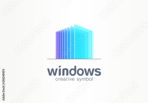 3d windows, glass creative symbol concept. Construction, architecture, real estate, abstract business logo idea. Home, build, house icon. Corporate identity logotype, company graphic design tamplate
