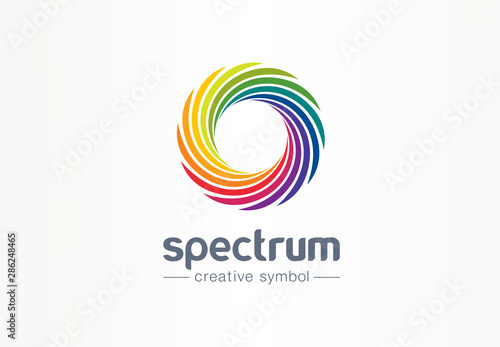 Spectrum, spiral rainbow creative symbol concept. Swirl palette, sunlight mix abstract business logo idea. Colorful circle, gradient icon. Corporate identity logotype, company graphic design tamplate photo