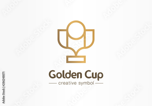 Golden cup, first place creative symbol concept. Champion, success in sport abstract business logo idea. Award, championship winner icon. Corporate identity logotype, company graphic design tamplate