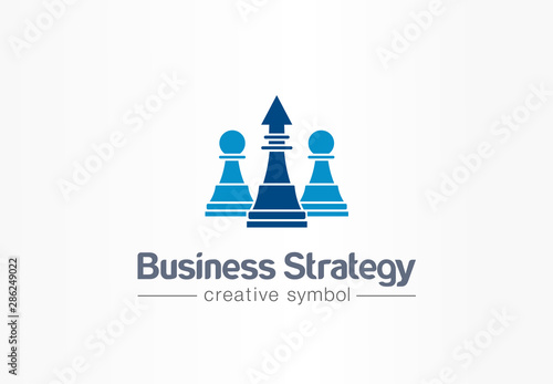 Strategy, chess and arrow up creative symbol concept. Finance success, leader abstract business logo idea. Increase, growth, progress icon. Corporate identity logotype, company graphic design tamplate
