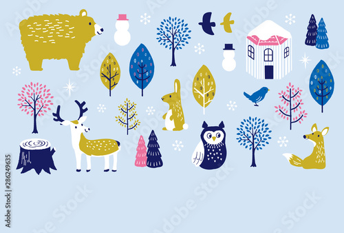 寒中見舞い　冬の動物たち