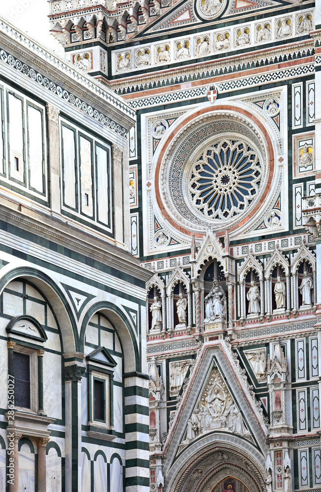 Santa Maria del Fiore, Florence- Close up details of the magnificent facade and baptistry