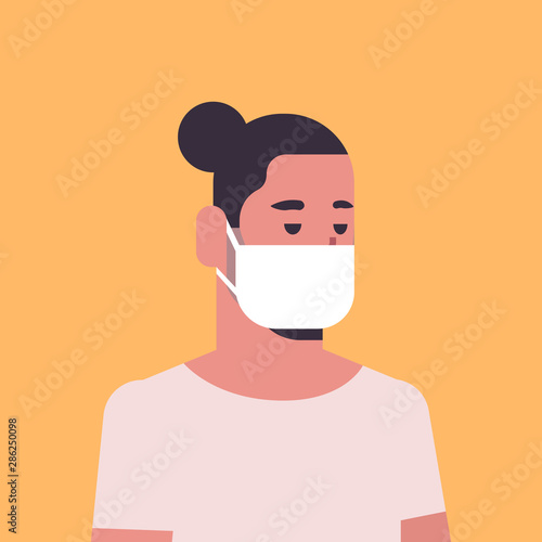 man wearing face mask environmental industrial smog dust toxic air pollution and virus protection concept male cartoon character portrait flat