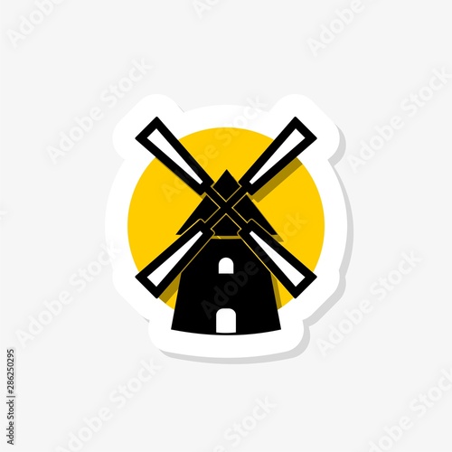 Windmill sticker icon in trendy design style. Windmill icon isolated on white background