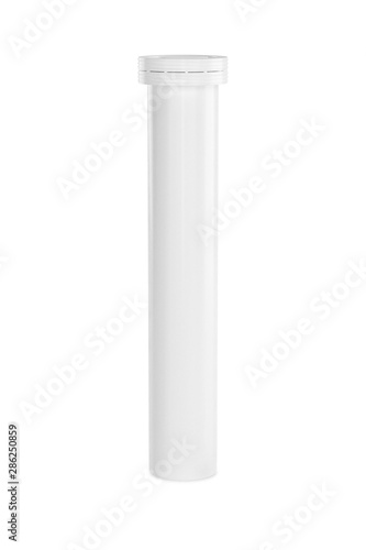 Effervescent tablets tube mockup isolated on white background. Plastic bottle containers for minerals..