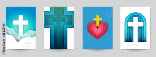 Set of creative modern religious concept with christian cross. Template background for covers, invitations, posters, banners, flyers, placards. Colorful vector illustration.