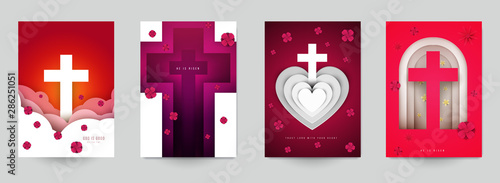 Set of creative modern religious concept with christian cross. Template background for covers, invitations, posters, banners, flyers, placards. Colorful vector illustration.