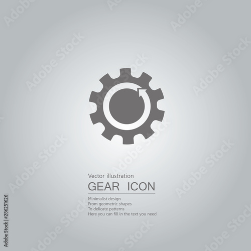Arrows and gears. The background is a gray gradient.