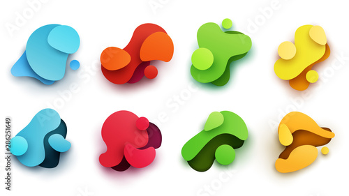 Set of abstract flowing liquid shapes in paper cut style. Modern minimal geometric elements isolated on white background.
