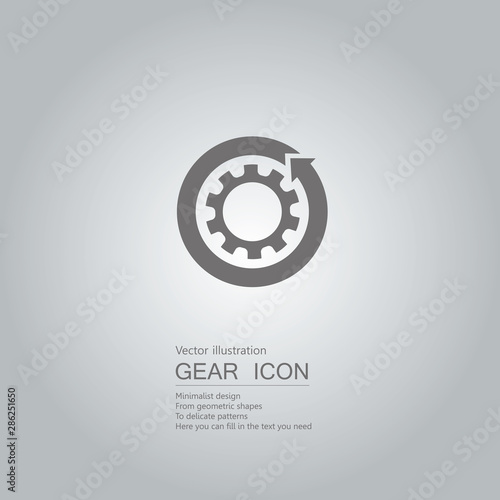 Arrows and gears. The background is a gray gradient.