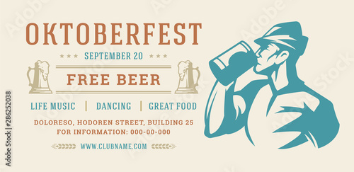 Oktoberfest flyer or banner retro typography template design willkommen zum invitation beer festival celebration.