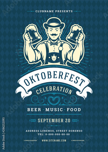 Oktoberfest flyer or poster retro typography template design beer festival celebration vector illustration.