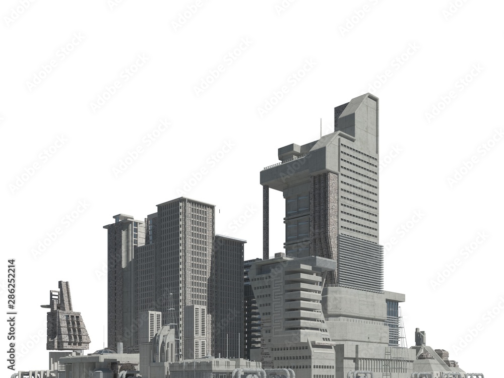 Futuristic buildings isolated on white background 3D Illustration Futuristic buildings isolated on white background 3D Illustration