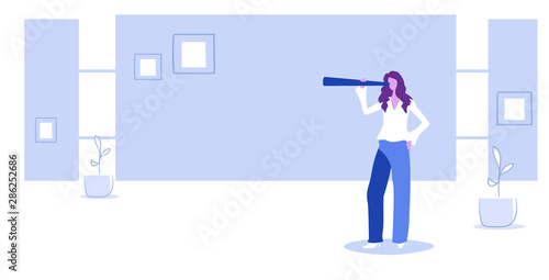 businesswoman using binoculars business woman looking through binocular successful future career vision concept sketch full length horizontal