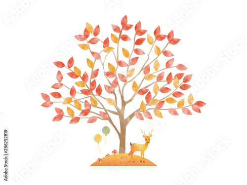 紅葉の木のイラスト/水彩風   