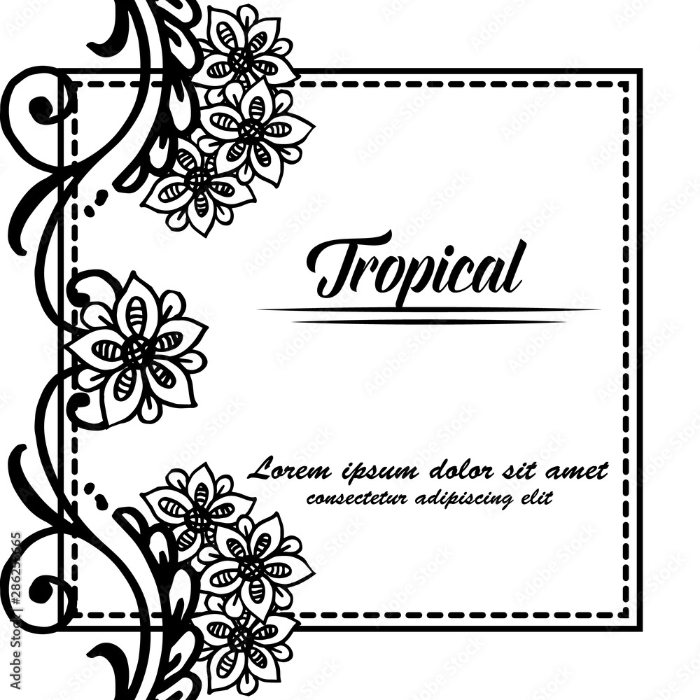 Beautiful wreath frame, vintage border, for template of tropical cards. Vector
