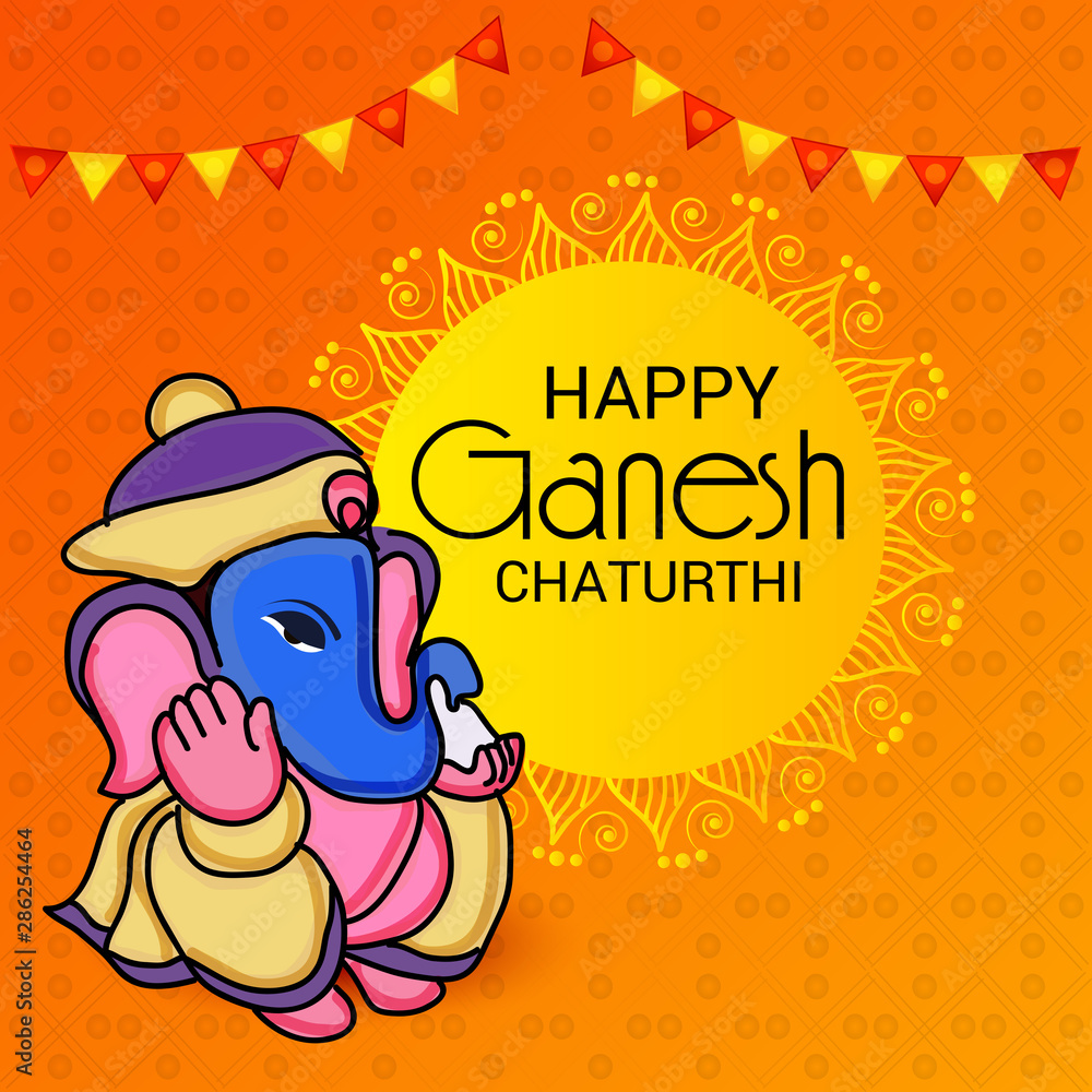Fototapeta premium Vector illustration for Traditional Indian Festival Celebrate Happy Ganesh Chaturthi. Abstract text Space Background.