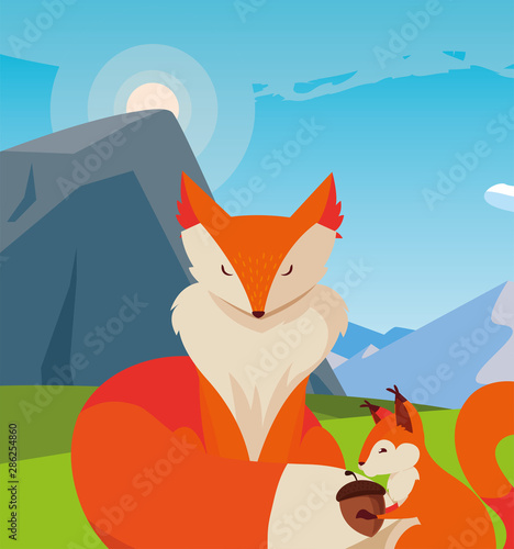 fox and squirrel happy autumn season design