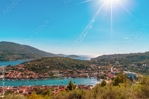 Fototapeta Naklejka Na Ścianę i Meble -  Beautiful view of clear blue sea with islands, Korcula, Adriatic coast, Croatia