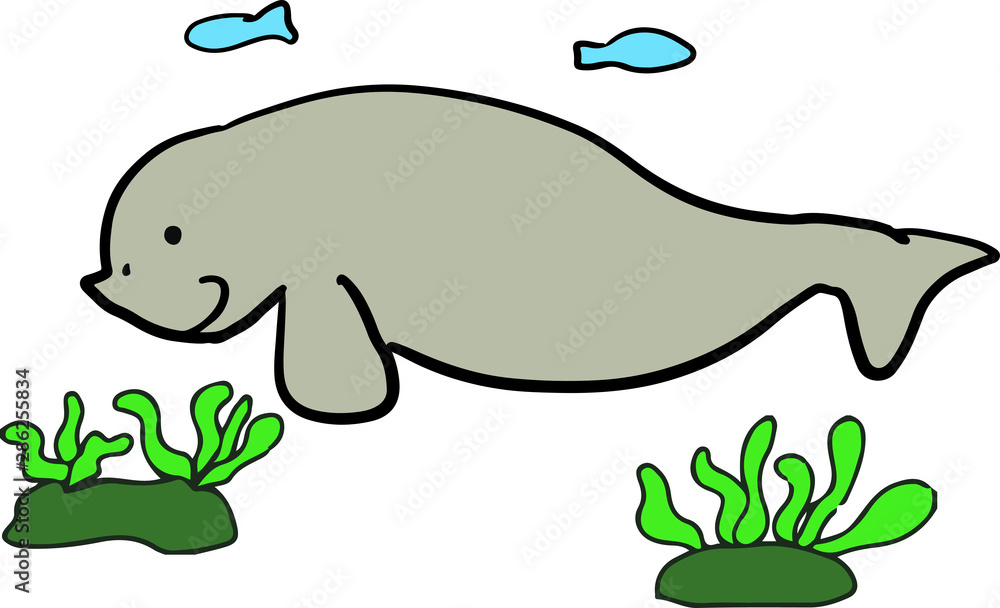 ジュゴン ワンポイント絵 水辺生物 ジュゴン ワンポイント絵 水辺生物