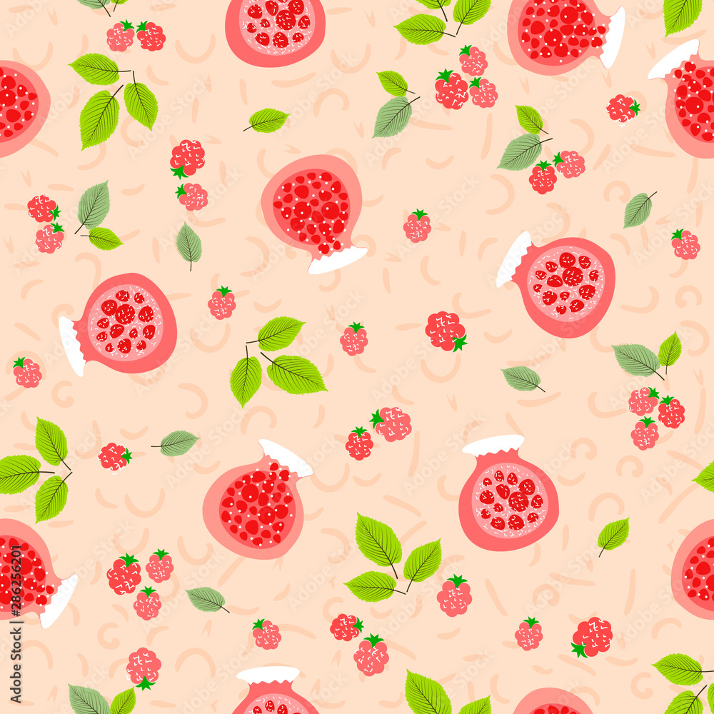 Red jars with manin jam. Children's design. Seamless pattern. Vector illustration. Red jars with manin jam. Children's design. Seamless pattern. Vector illustration.
